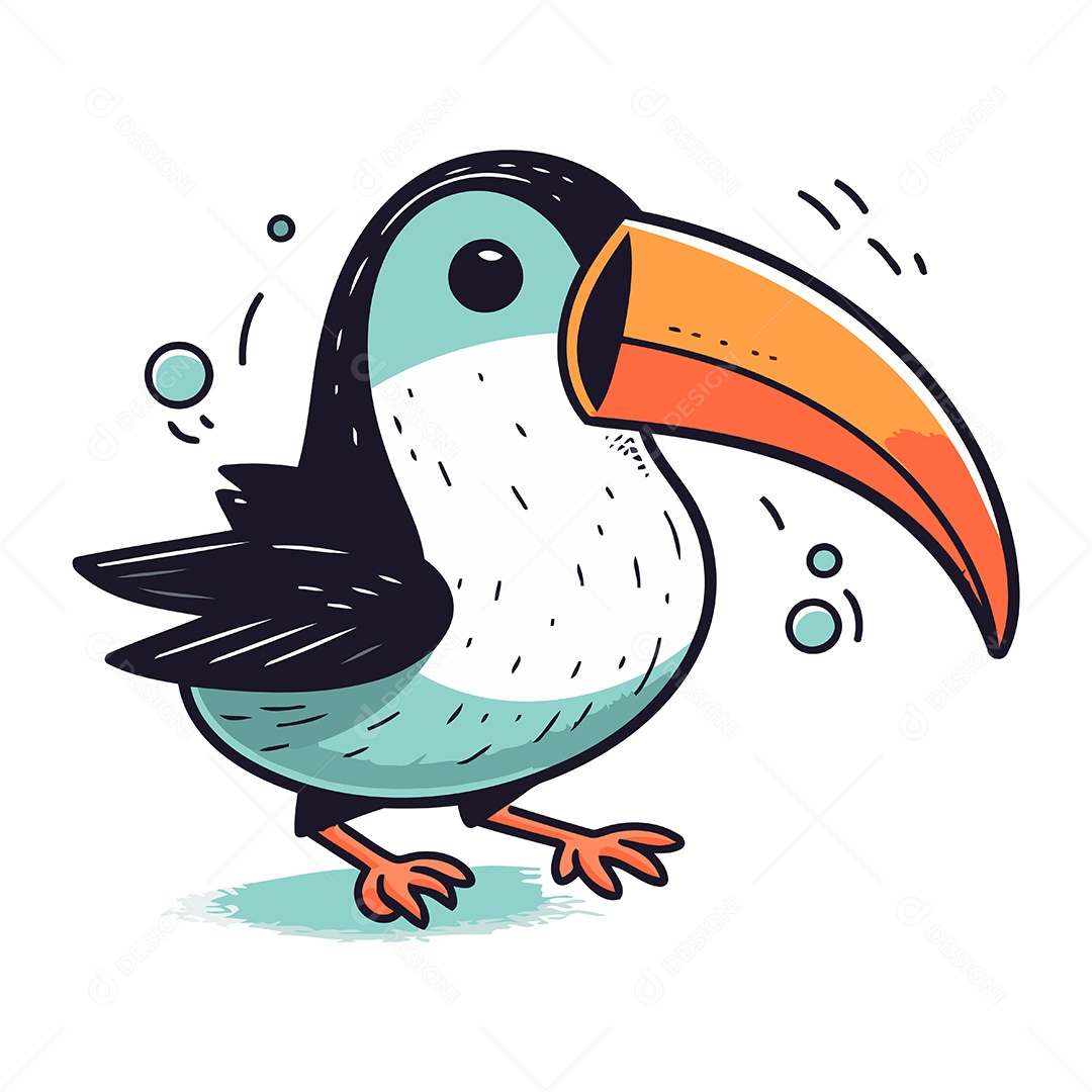 Tucano Fofo de Desenho Animado Ilustração Vetor EPS