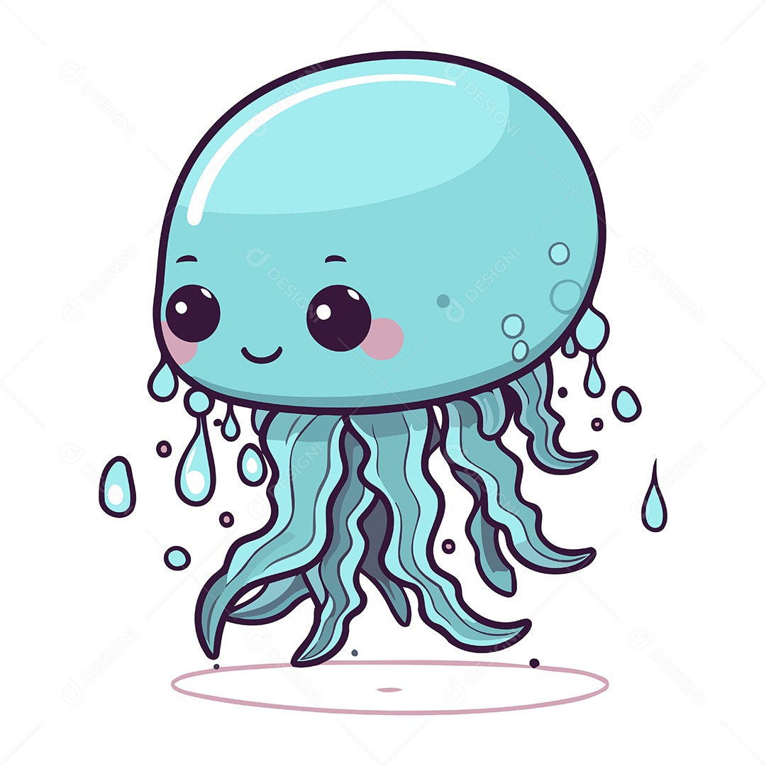 Água Viva Fofa de Desenho Animado Ilustração Vetor EPS