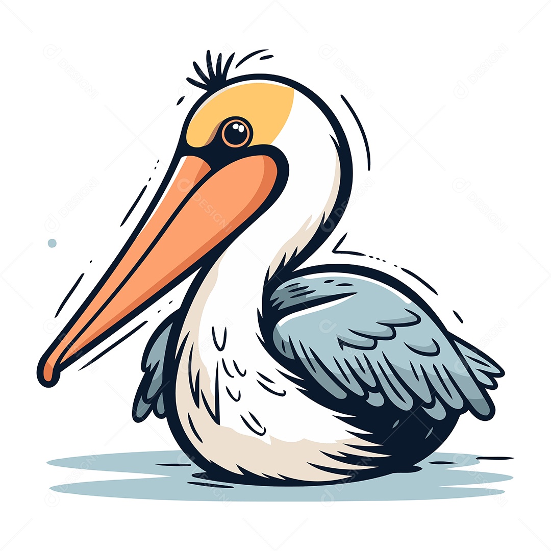 Pelicano Fofo de Desenho Animado Ilustração Vetor EPS