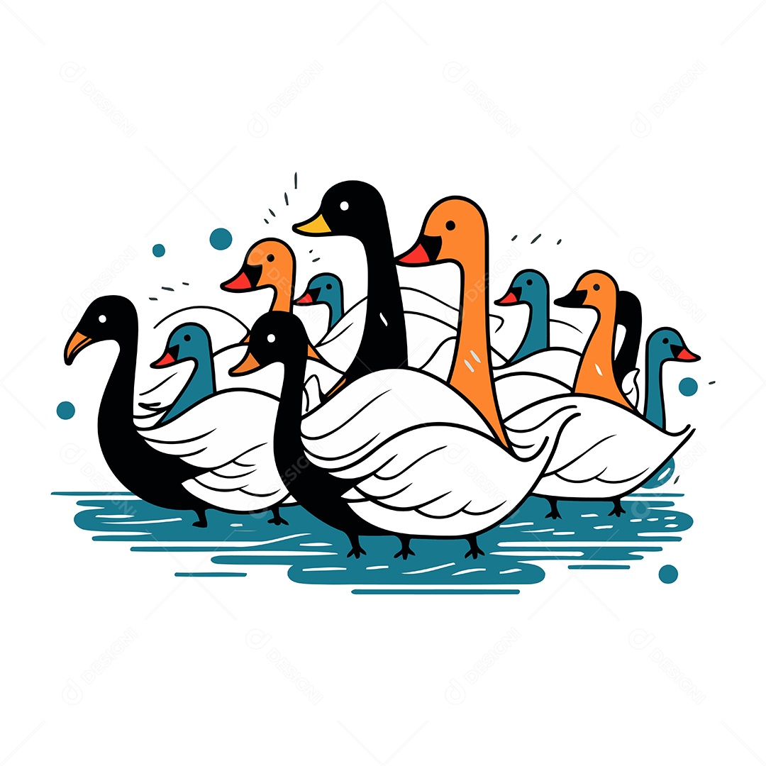 Cisnes de Desenho Animado Ilustração Vetor EPS
