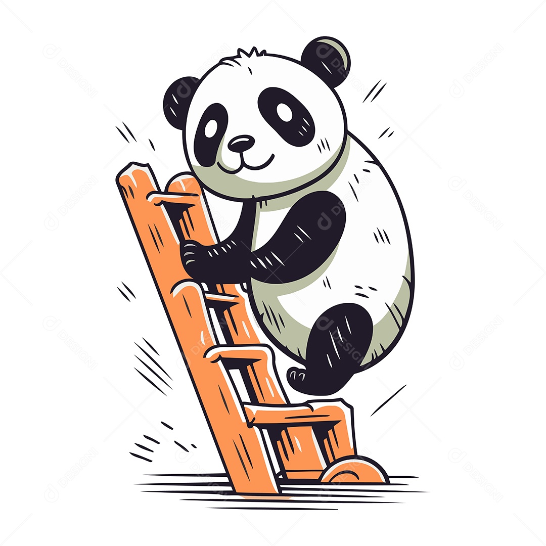 Panda Fofo Subindo uma Escada Ilustração Vetor EPS