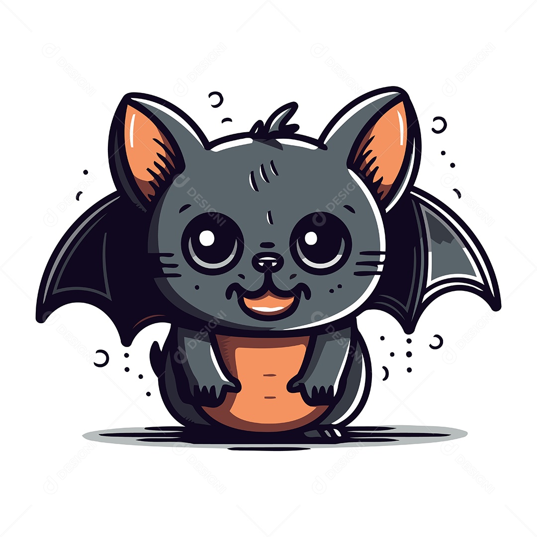 Morcego Fofo de Desenho Animado Ilustração Vetor EPS