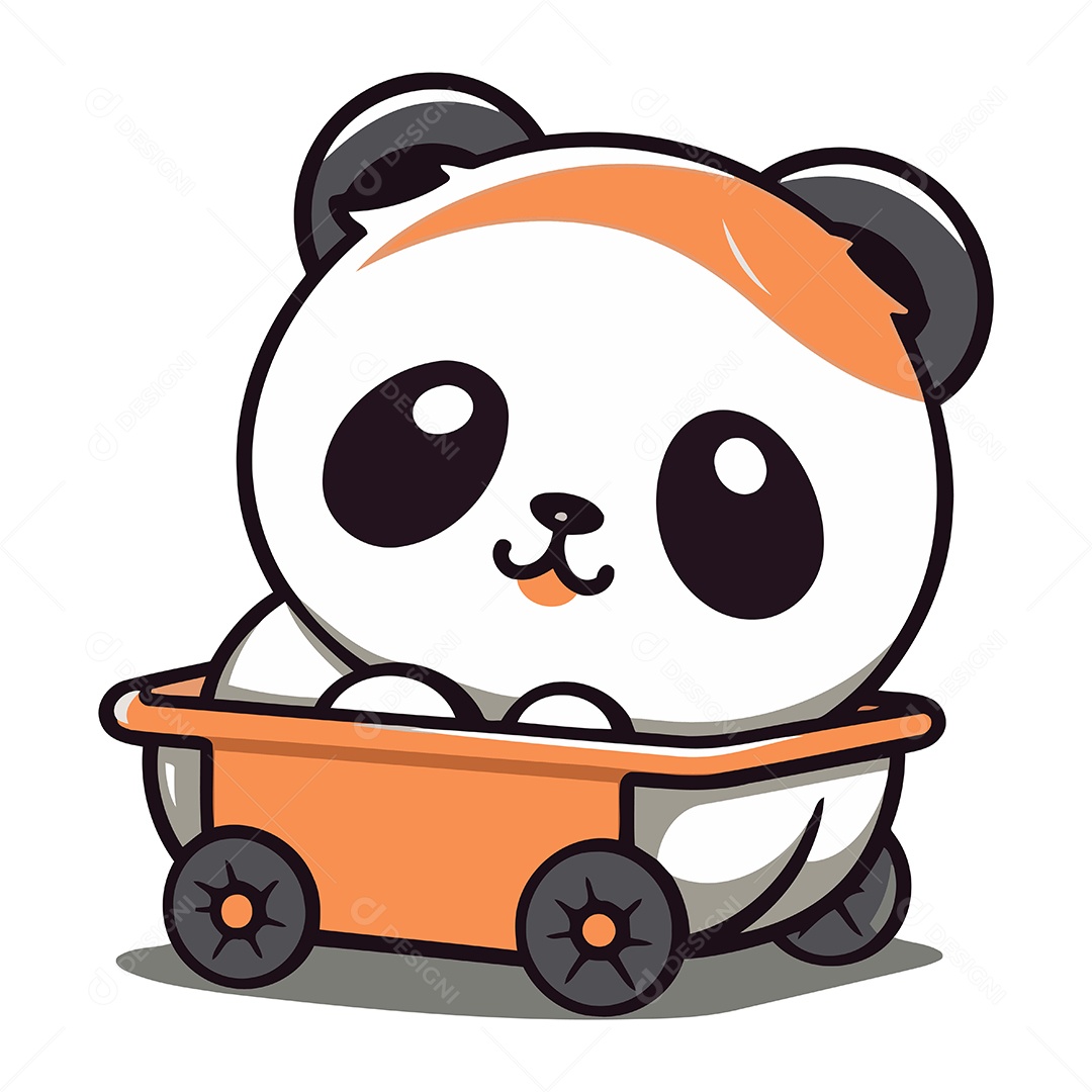 Panda Fofo em Carrinho Ilustração Vetor EPS