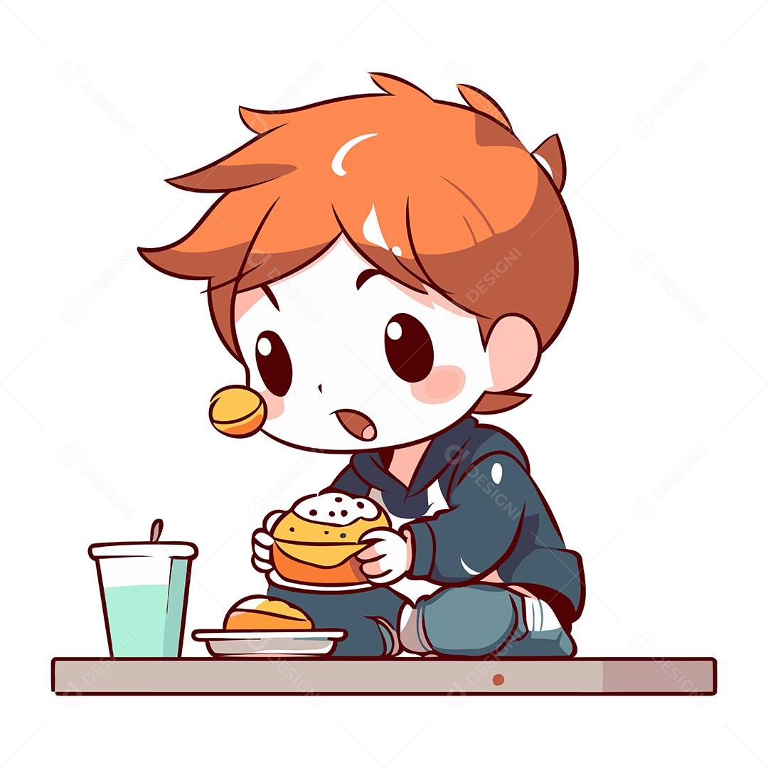 Menino Comendo Hambúrguer Ilustração Vetor EPS