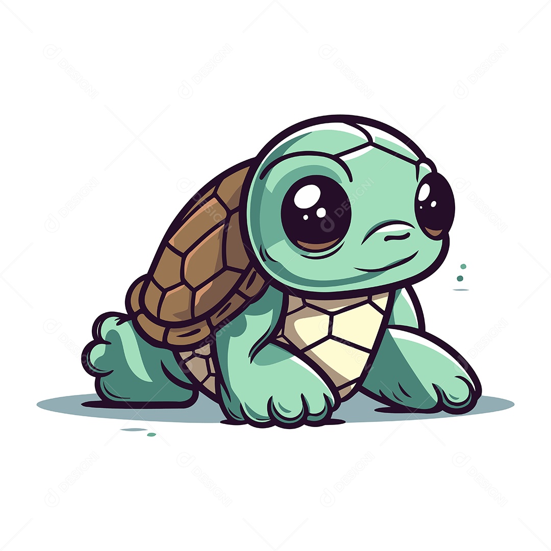 Tartaruga Fofa de Desenho Animado Ilustração Vetor EPS