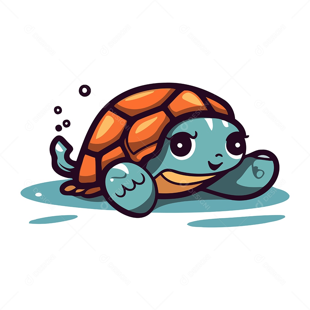 Tartaruga Fofa de Desenho Animado Ilustração Vetor EPS