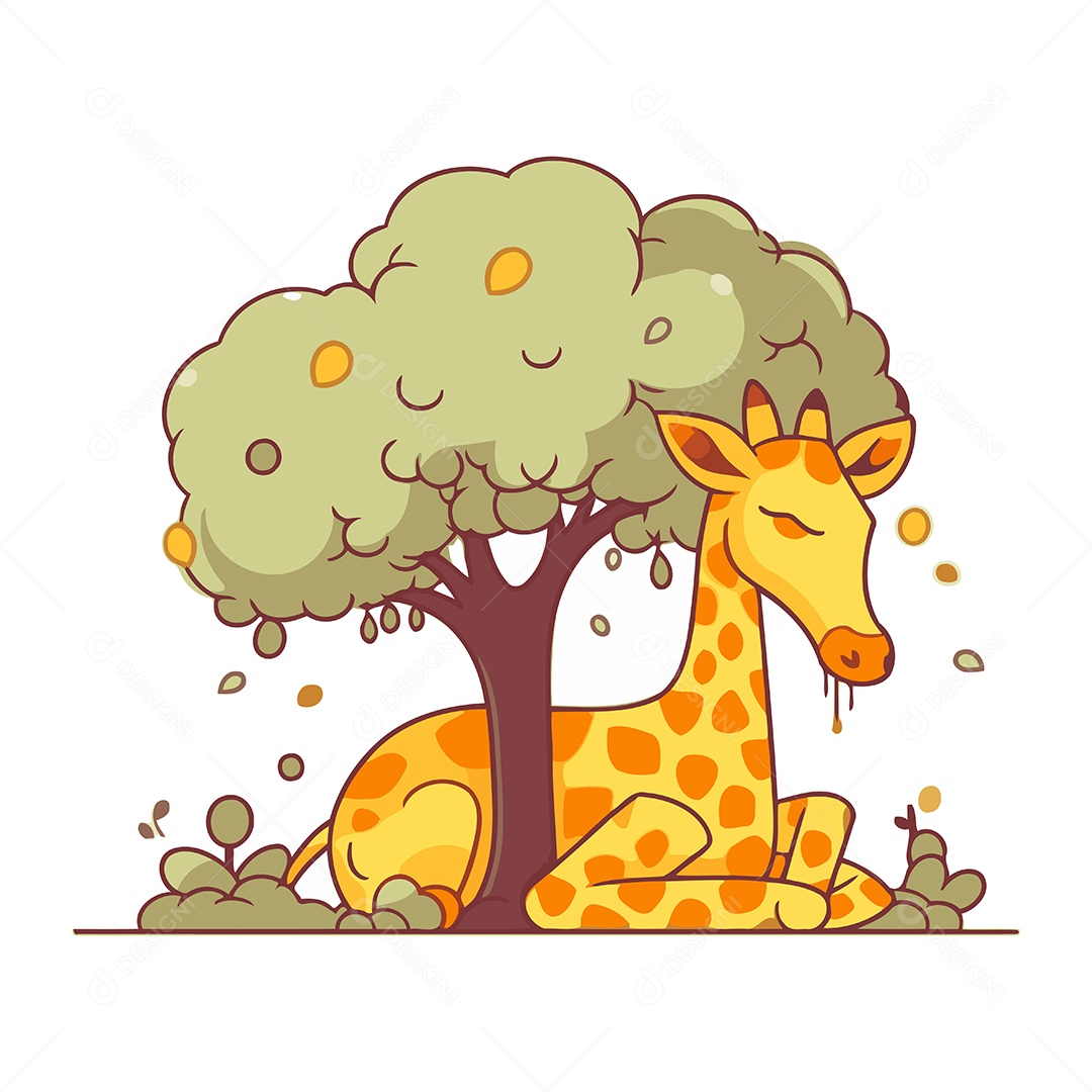 Girafa Debaixo da Árvore Ilustração Vetor EPS