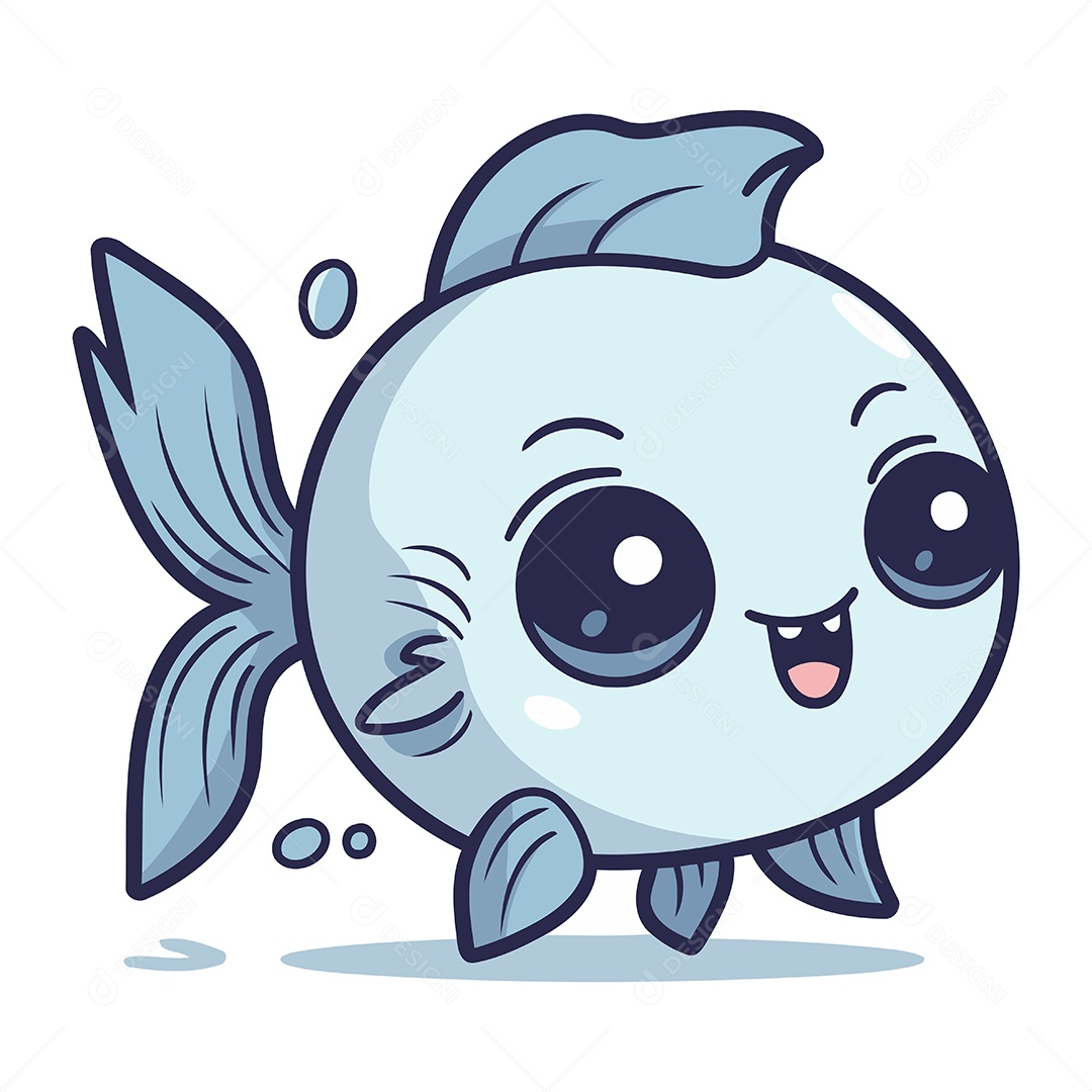 Peixe Fofo de Desenho Animado Ilustração Vetor EPS
