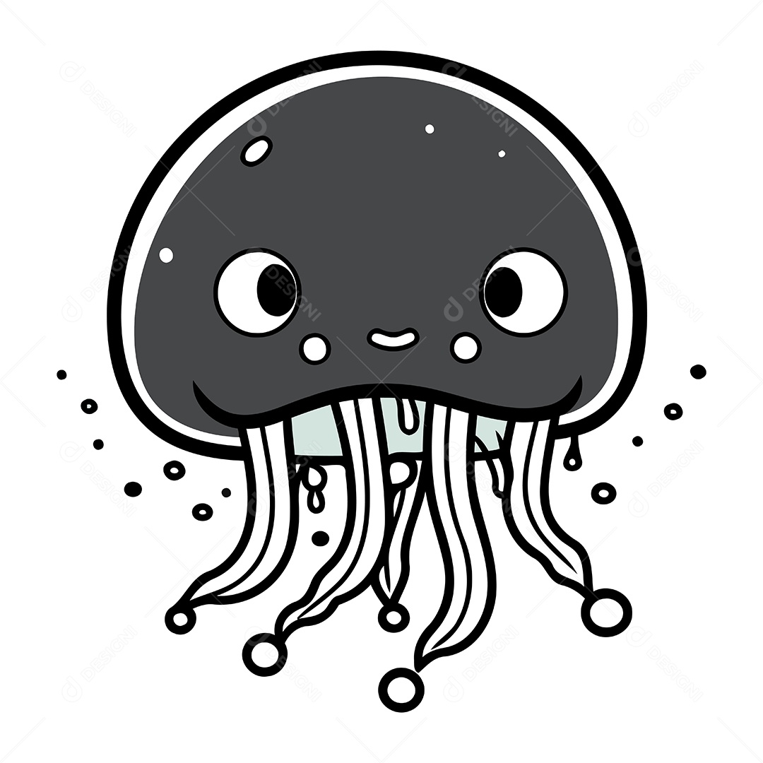 Água Viva Fofa de Desenho Animado Ilustração Vetor EPS