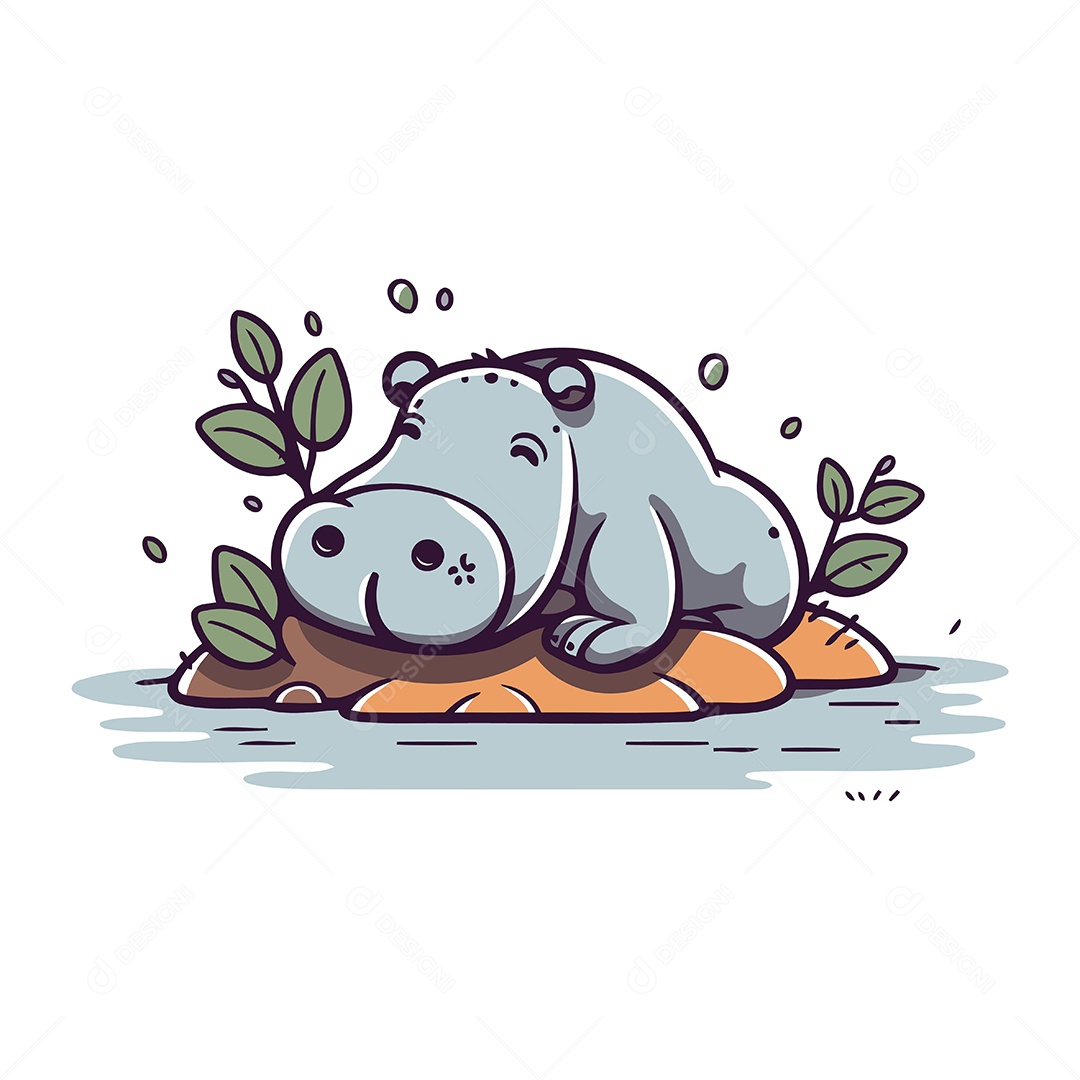 Hipopótamo Fofo de Desenho Animado Ilustração Vetor EPS