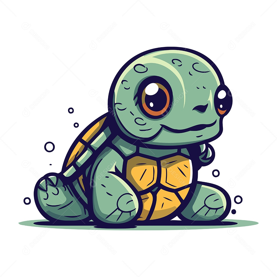 Tartaruga Fofa de Desenho Animado Ilustração Vetor EPS