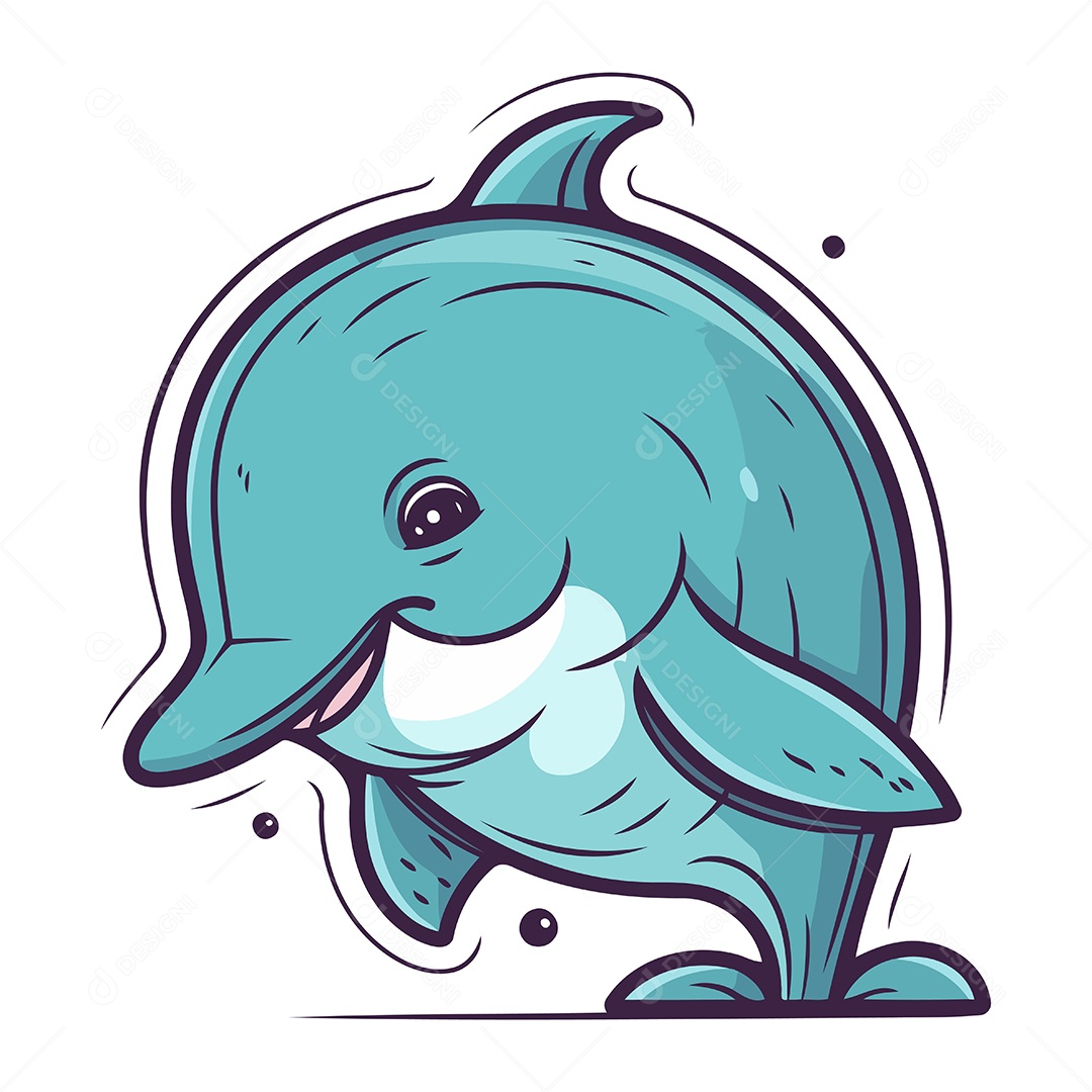 Golfinho Fofo de Desenho Animado Ilustração Vetor EPS
