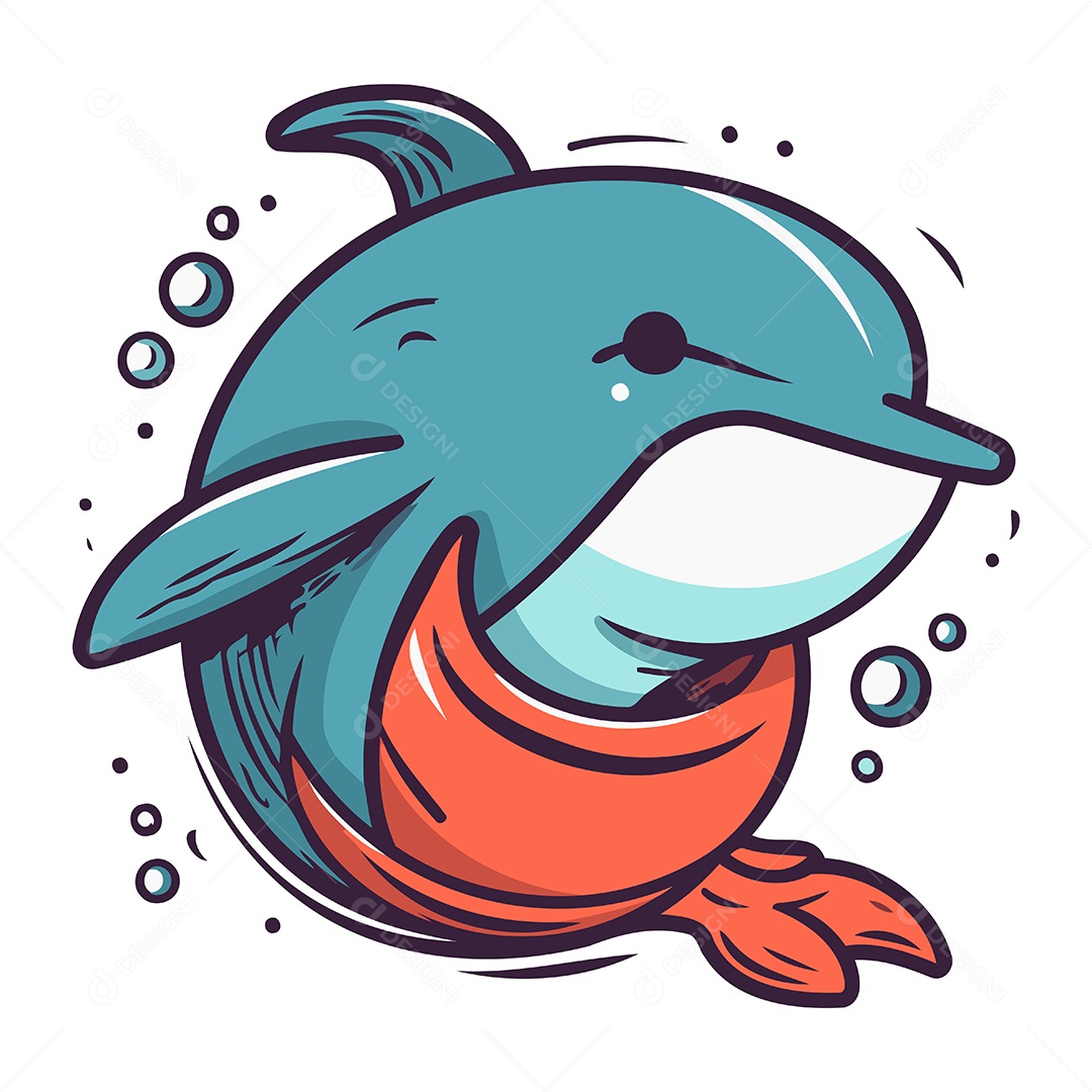 Golfinho de Desenho Animado Ilustração Vetor EPS