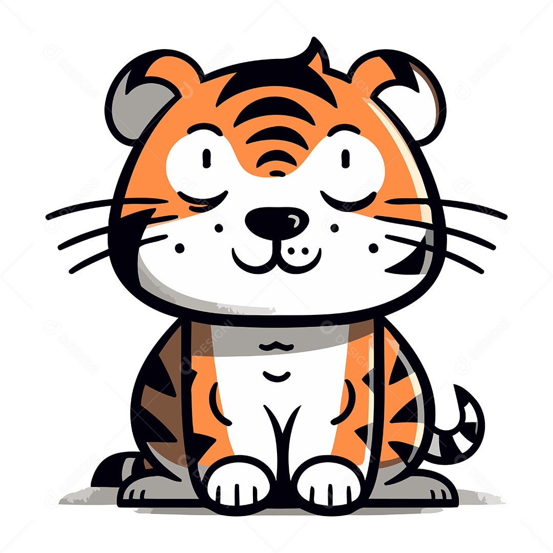 Tigre Fofo de Desenho Animado Ilustração Vetor EPS