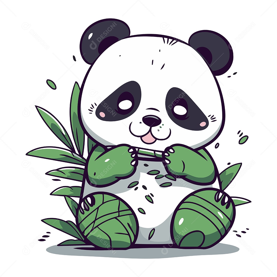 Panda Fofo com Bambu Ilustração Vetor EPS