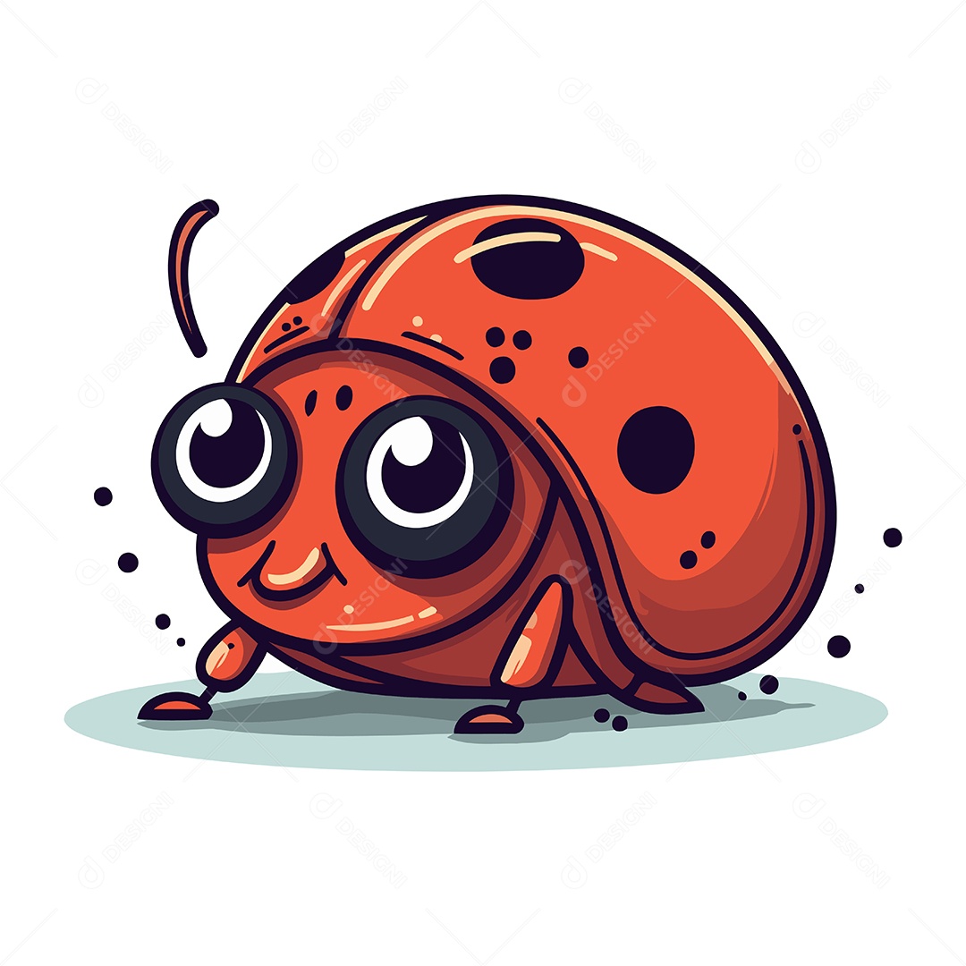 Joaninha Fofa de Desenho Animado Ilustração Vetor EPS