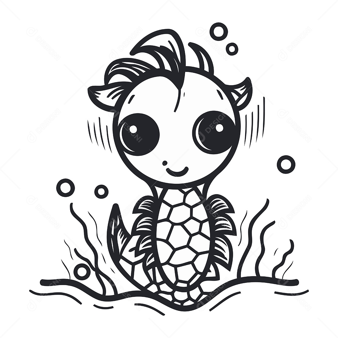 Cavalo Marinho de Desenho Animado Ilustração Vetor EPS