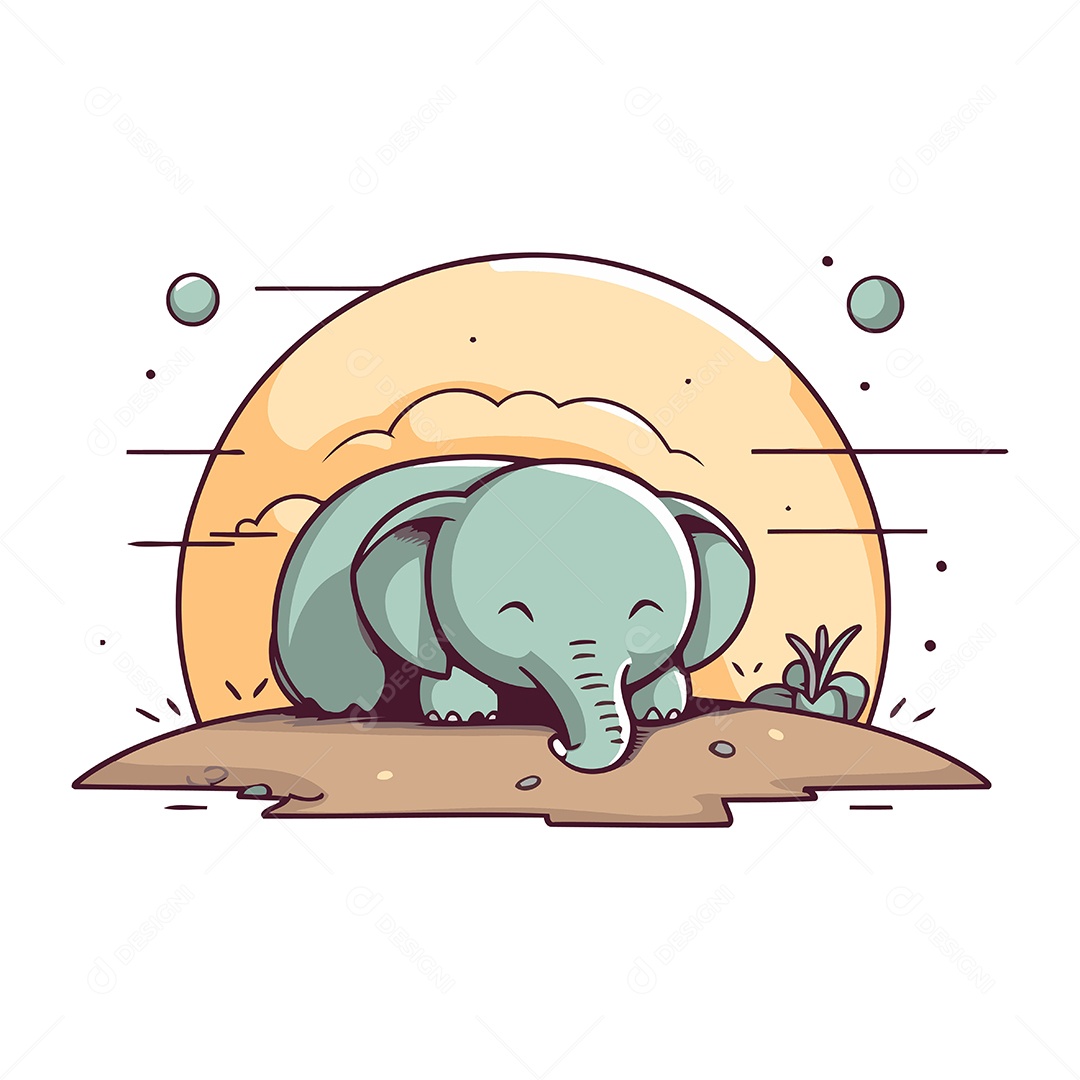 Elefante Fofo de Desenho Animado Ilustração Vetor EPS