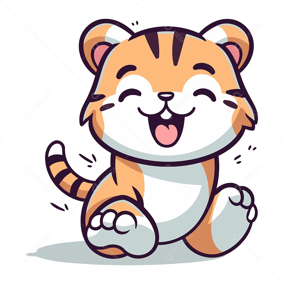 Tigre Fofo de Desenho Animado Ilustração Vetor EPS