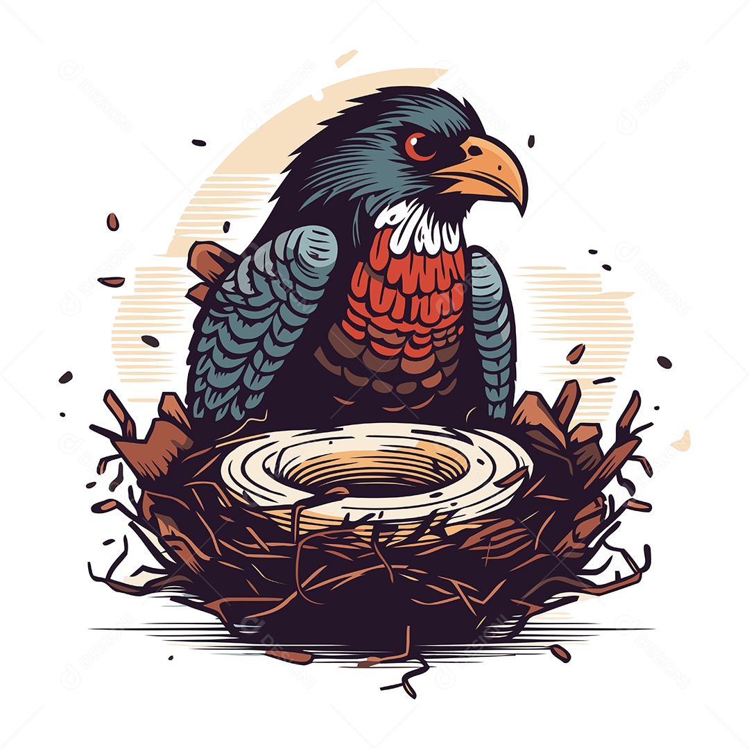 Águia no Ninho de Desenho Animado Ilustração Vetor EPS