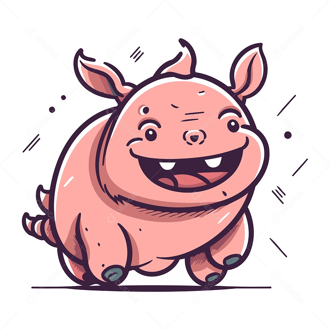 Rinoceronte de Desenho Animado Ilustração Vetor EPS