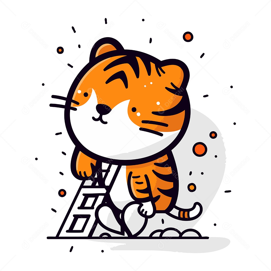 Tigre Fofo de Desenho Animado Ilustração Vetor EPS