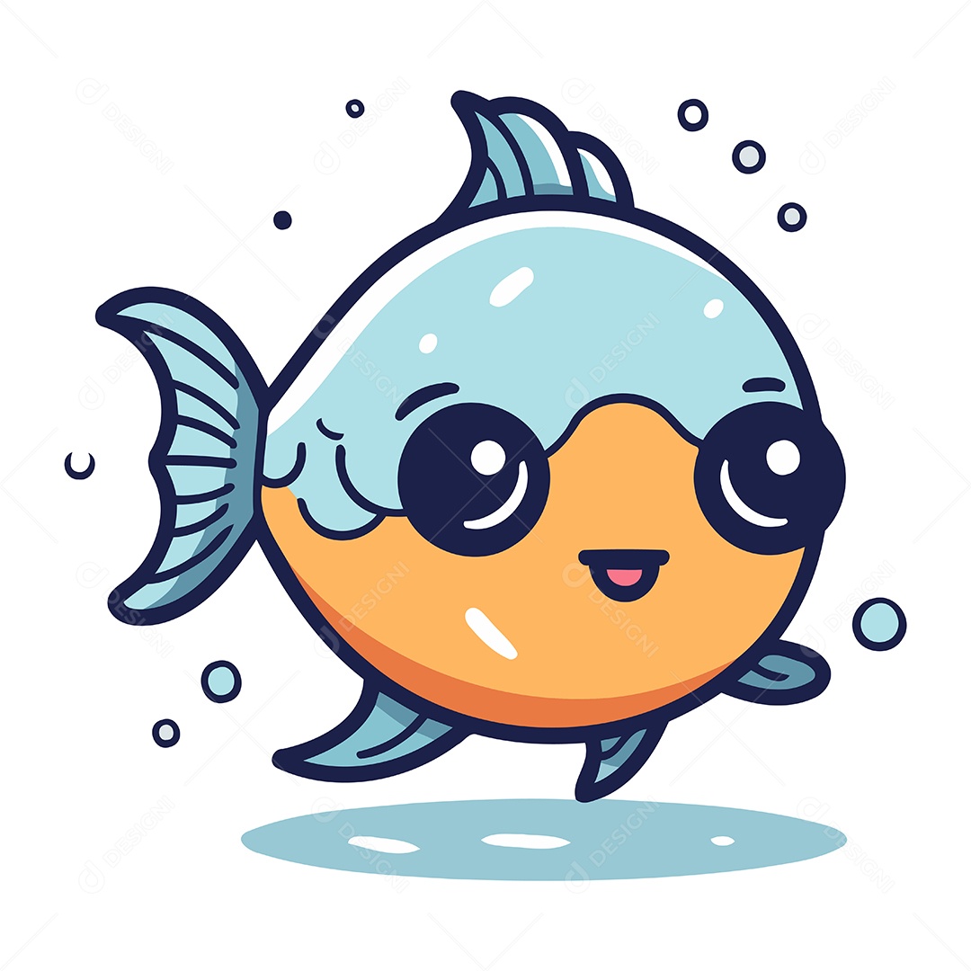 Peixe Fofo de Desenho Animado Ilustração Vetor EPS