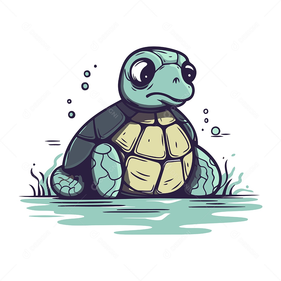 Tartaruga Fofa de Desenho Animado Ilustração Vetor EPS