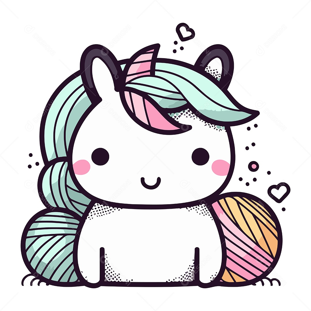 Unicórnio Fofo com Novelo de Lã Ilustração Vetor EPS