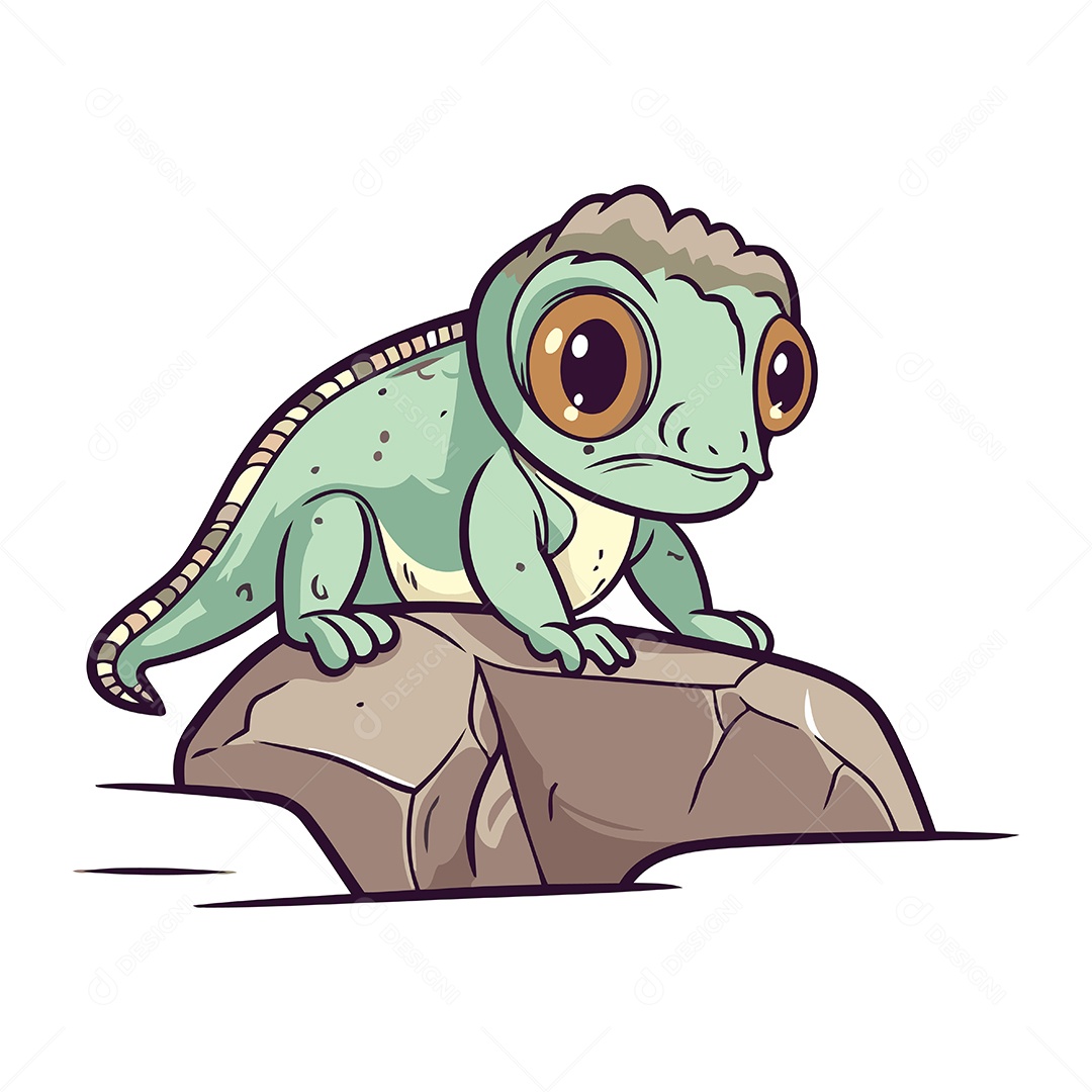 Camaleãozinho Fofo de Desenho Animado Ilustração Vetor EPS
