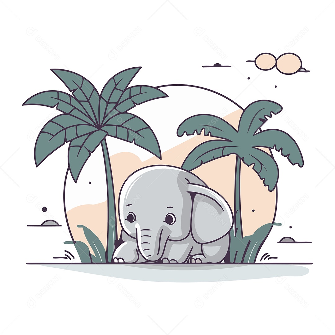Elefante Fofo de Desenho Animado Ilustração Vetor EPS
