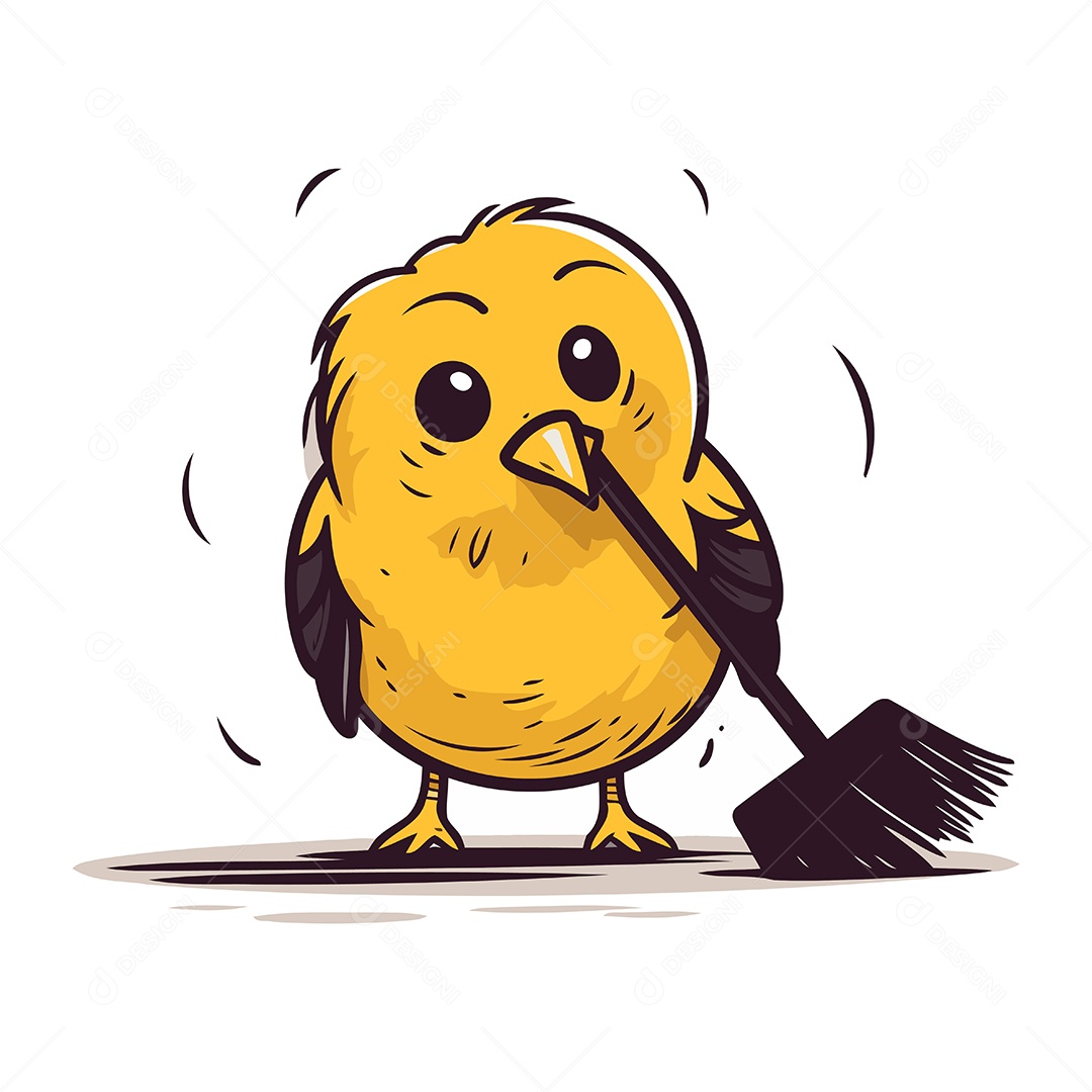 Pintinho Amarelo com Vassoura Ilustração Vetor EPS