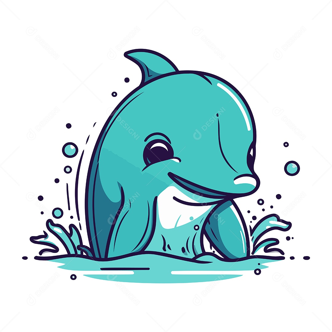 Golfinho Fofo de Desenho Animado Ilustração Vetor EPS