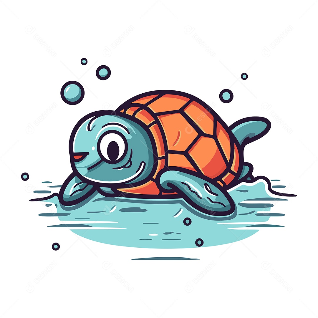 Tartaruga Fofa de Desenho Animado Ilustração Vetor EPS