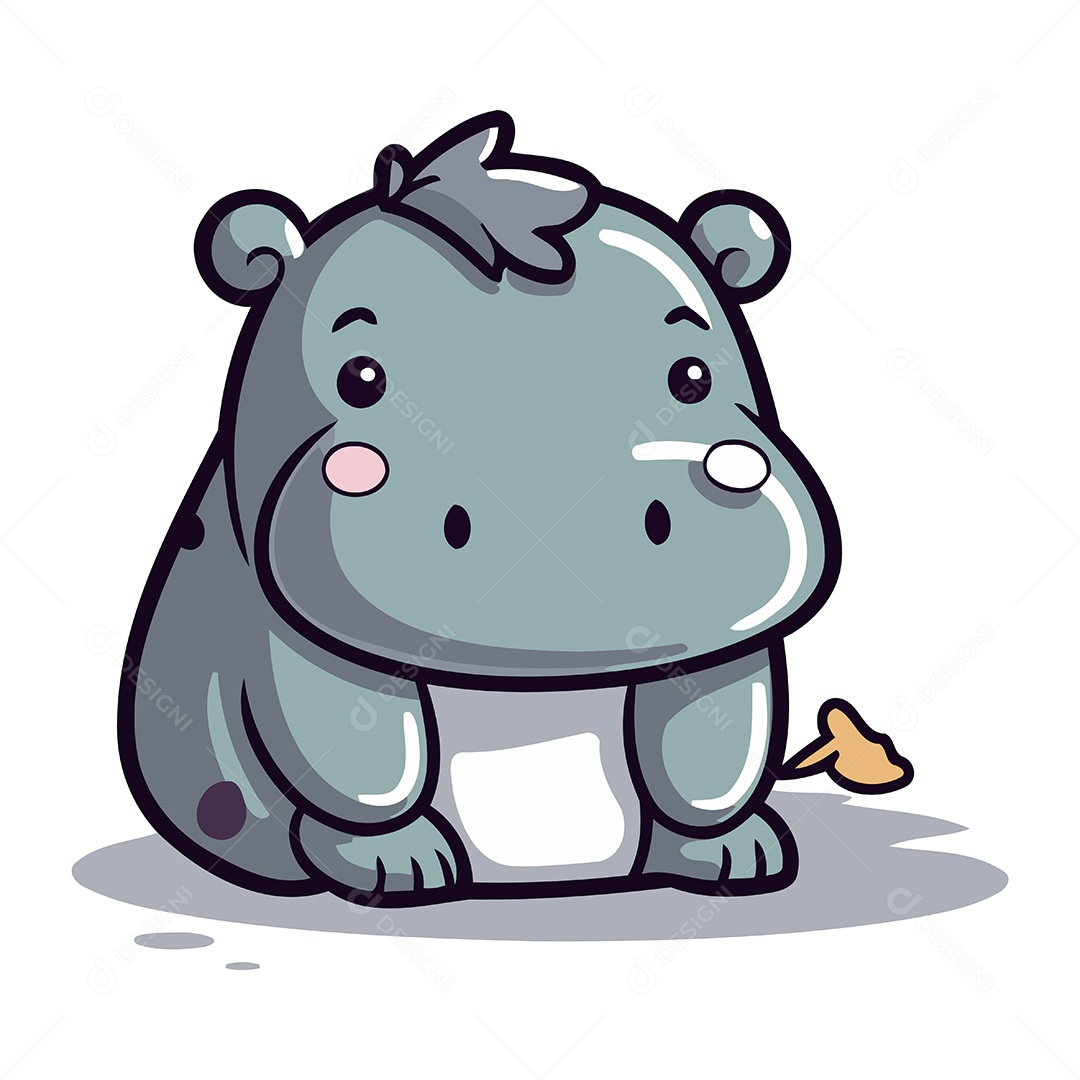 Hipopótamo Fofo de Desenho Animado Ilustração Vetor EPS