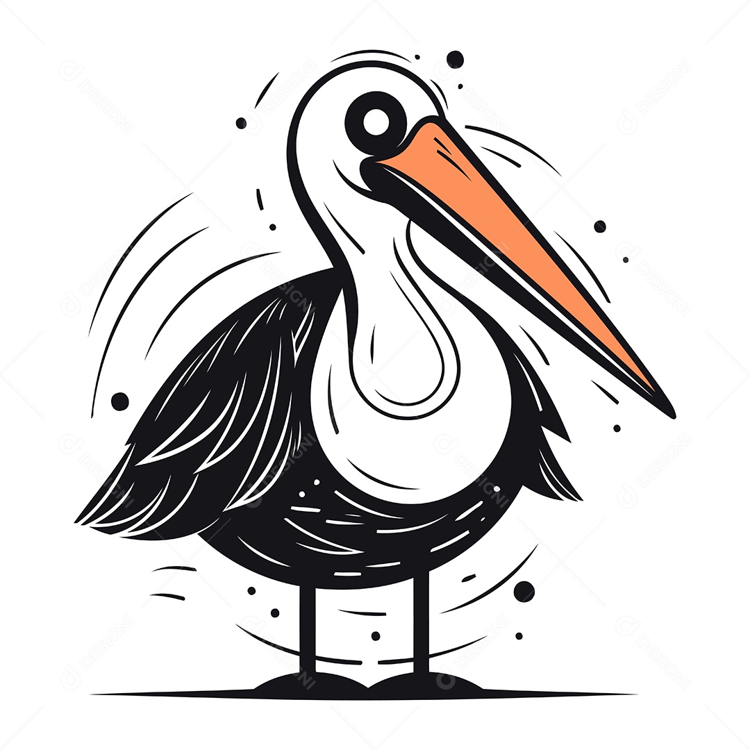 Pelicano de Desenho Animado Ilustração Vetor EPS
