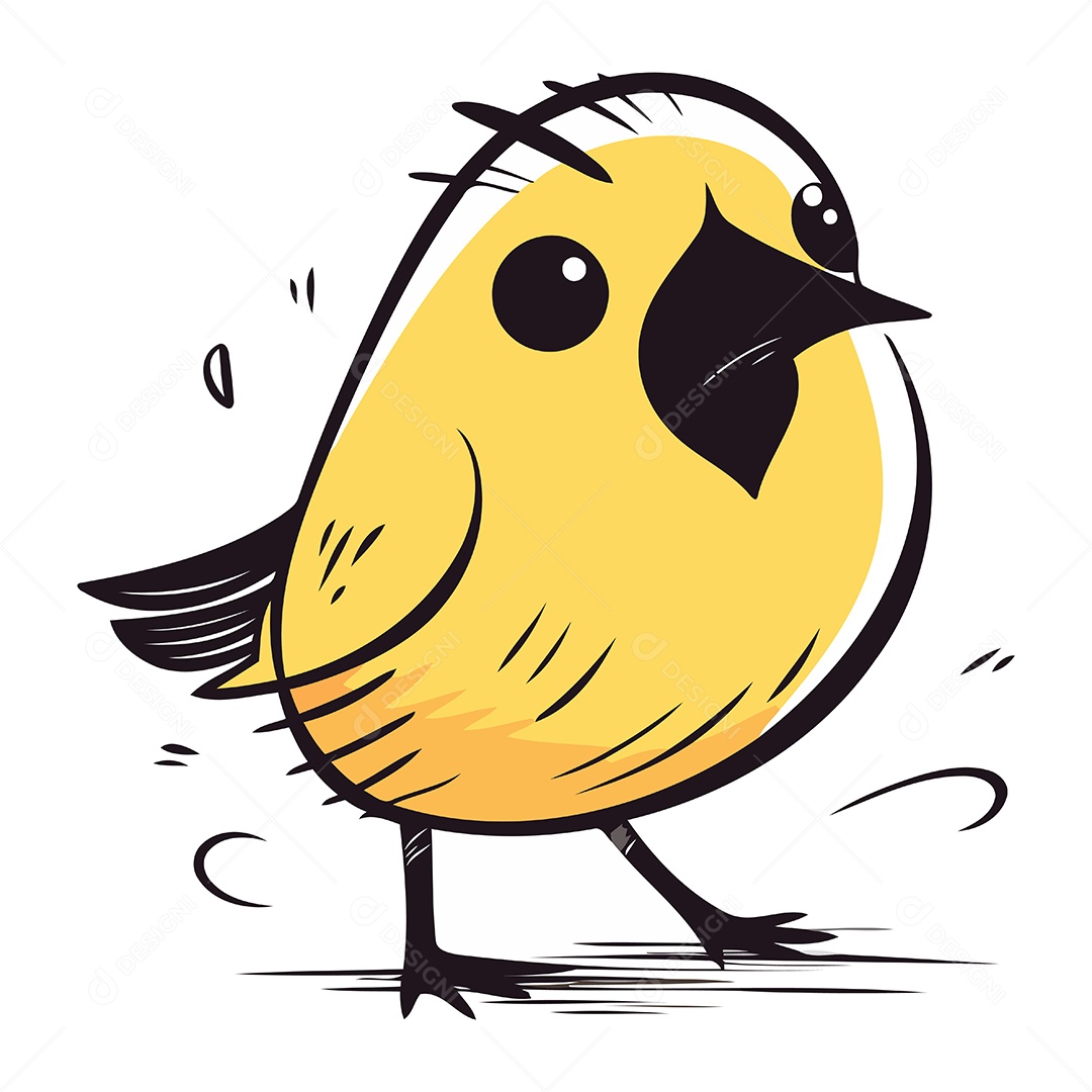 Passarinho Amarelo Fofo Ilustração Vetor EPS