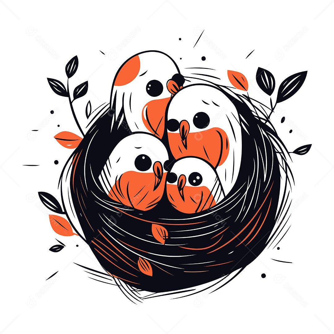 Pássaros em Ninho Ilustração Vetor EPS