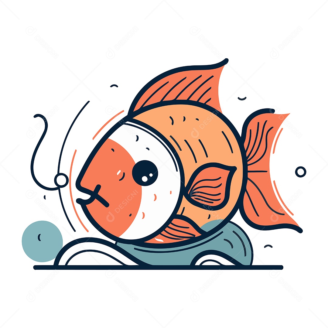 Peixe Fofo de Desenho Animado Ilustração Vetor EPS
