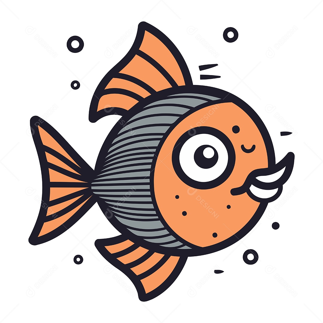 Peixe Fofo de Desenho Animado Ilustração Vetor EPS