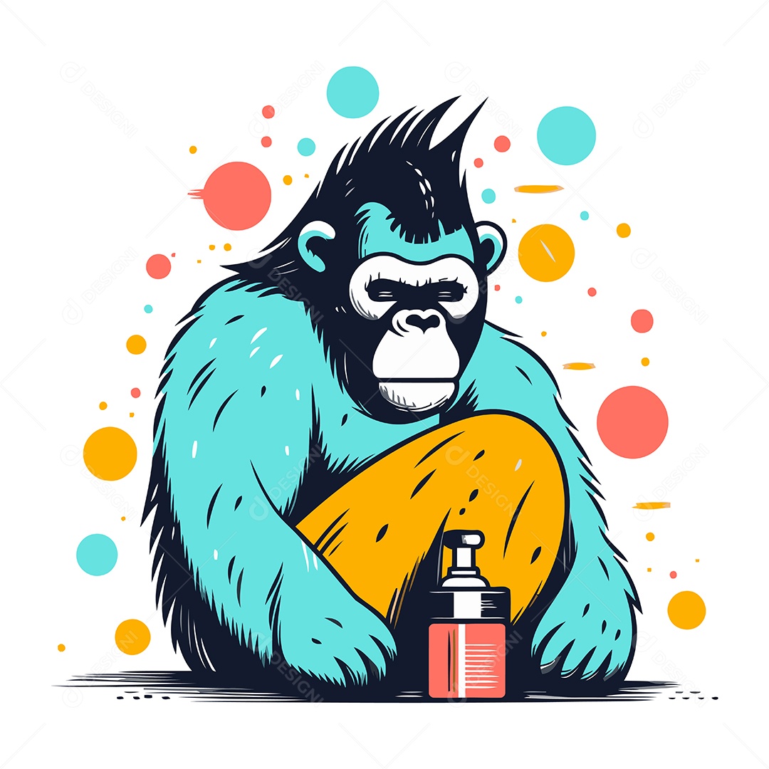 Gorila com Frasco Ilustração Vetor EPS