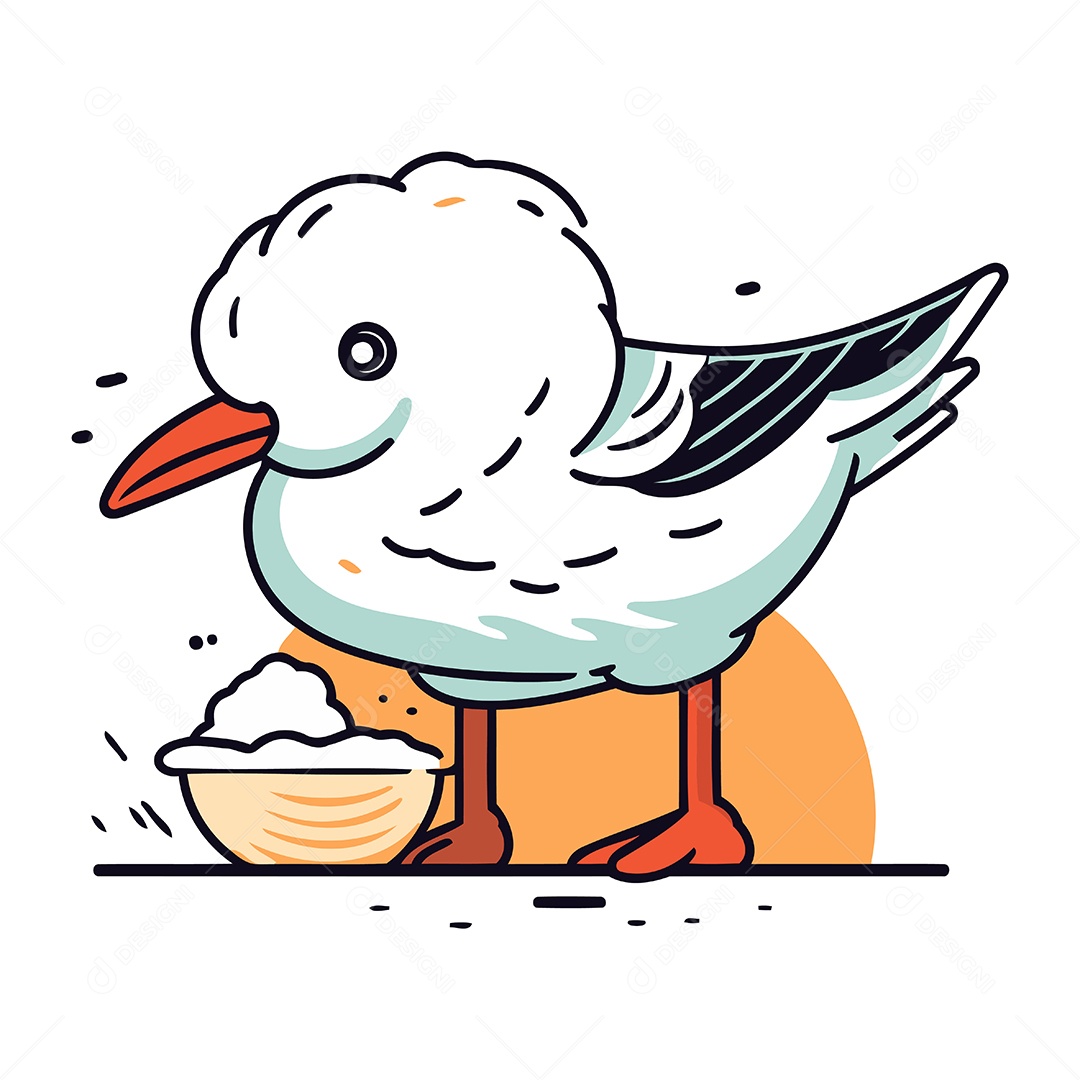 Gaivota Fofa de Desenho Animado Ilustração Vetor EPS