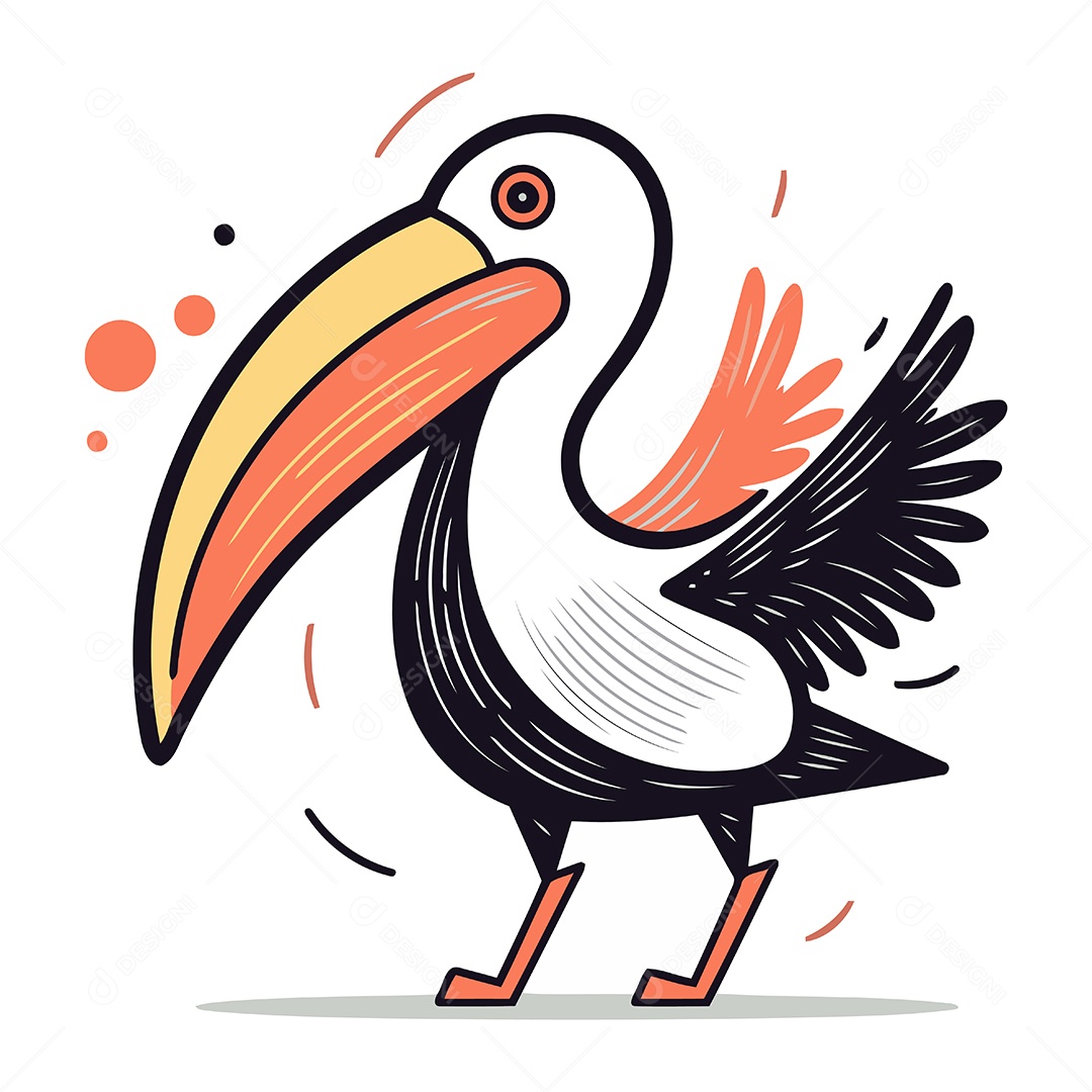 Pelicano de Desenho Animado Ilustração Vetor EPS