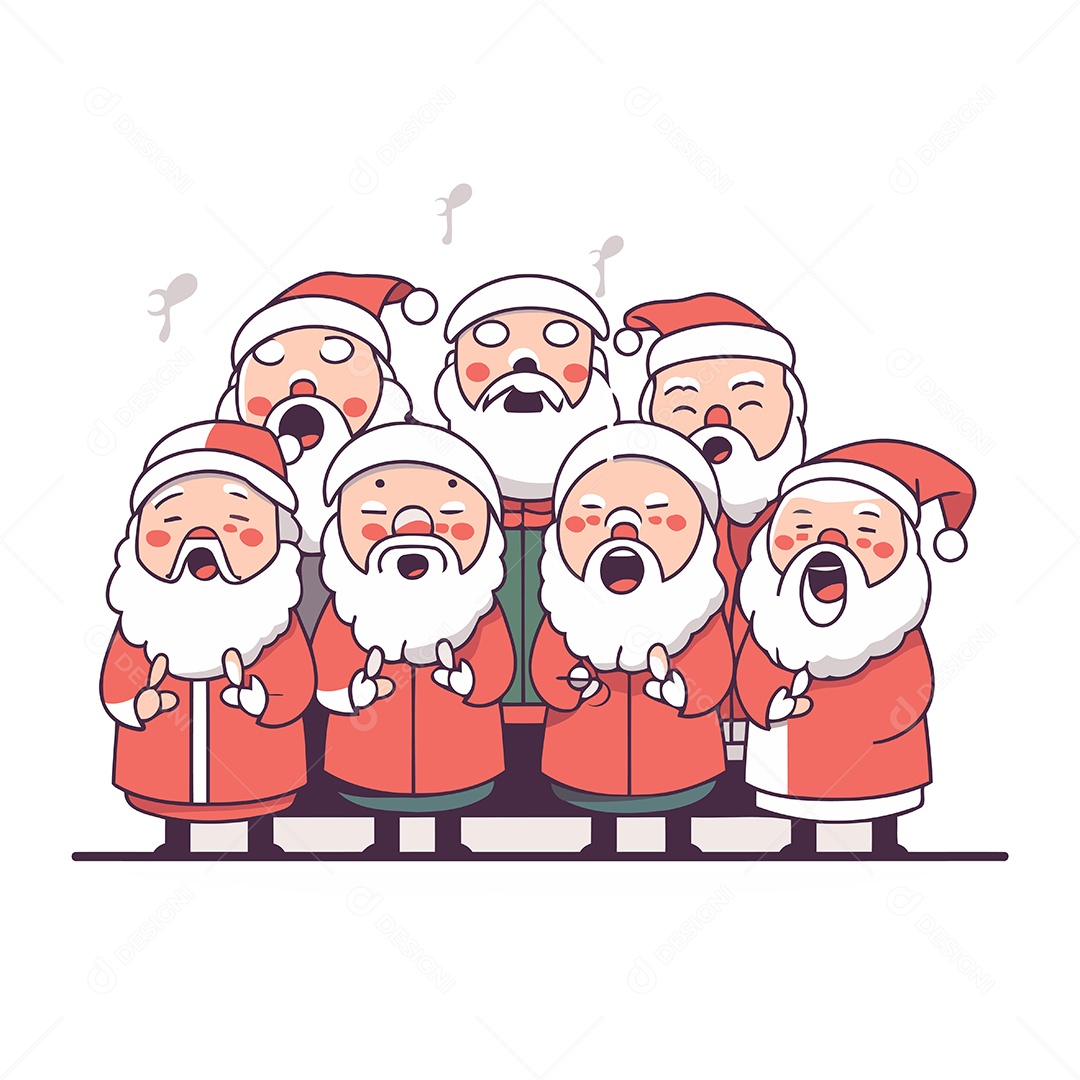 Grupo de Papais Noel Desenho Animado Ilustração Vetor EPS