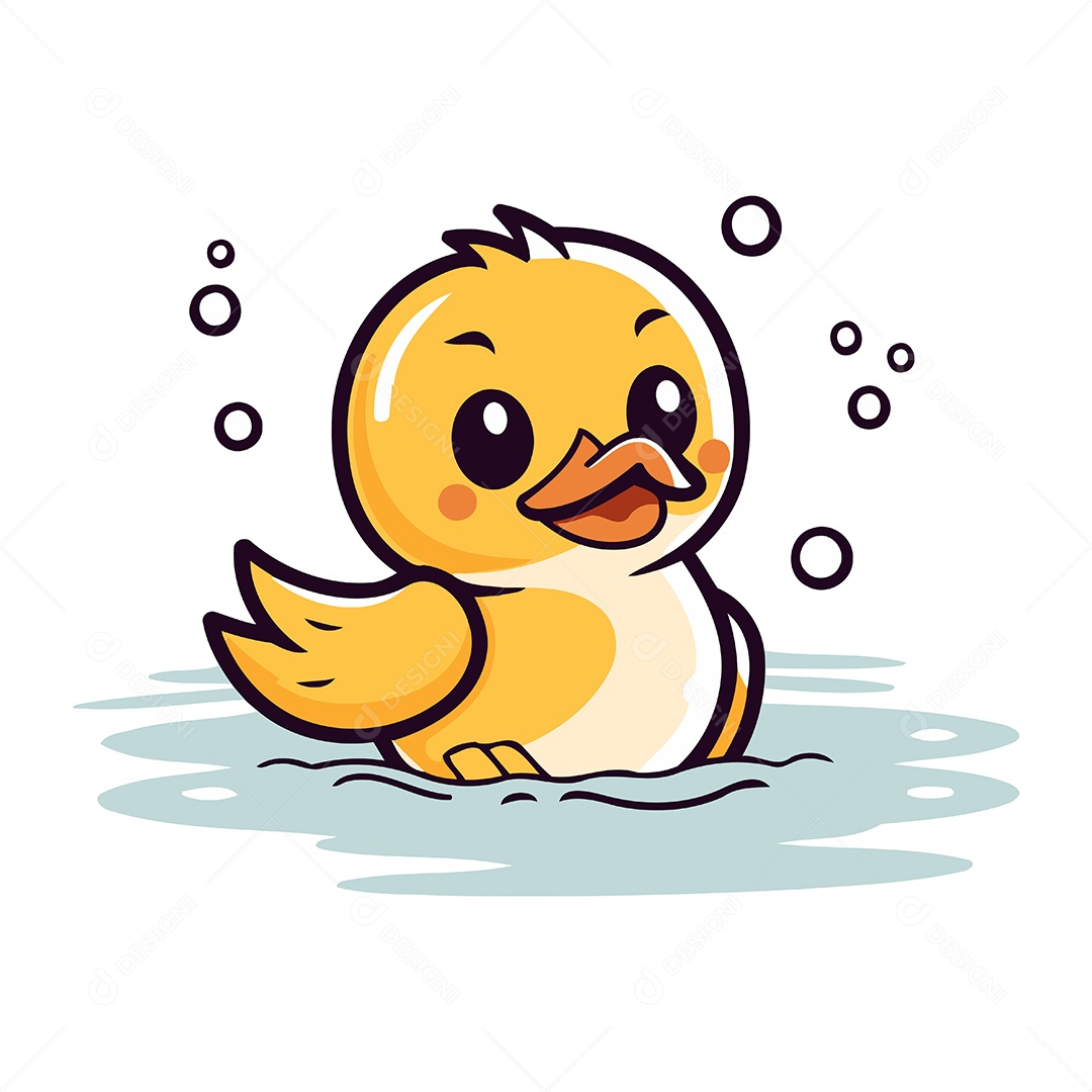 Pato Fofo de Desenho Animado Ilustração Vetor EPS