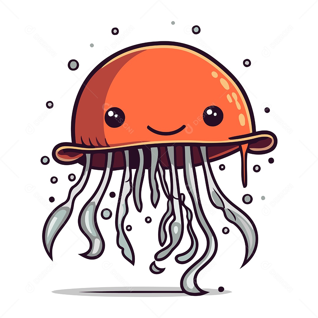 Água Viva Fofa de Desenho Animado Ilustração Vetor EPS