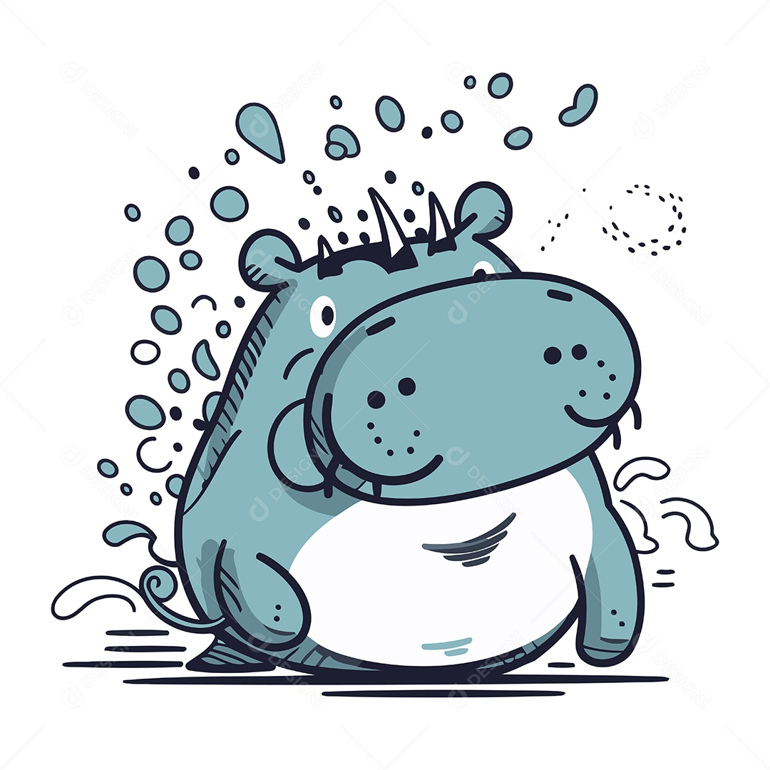 Hipopótamo Fofo de Desenho Animado Ilustração Vetor EPS