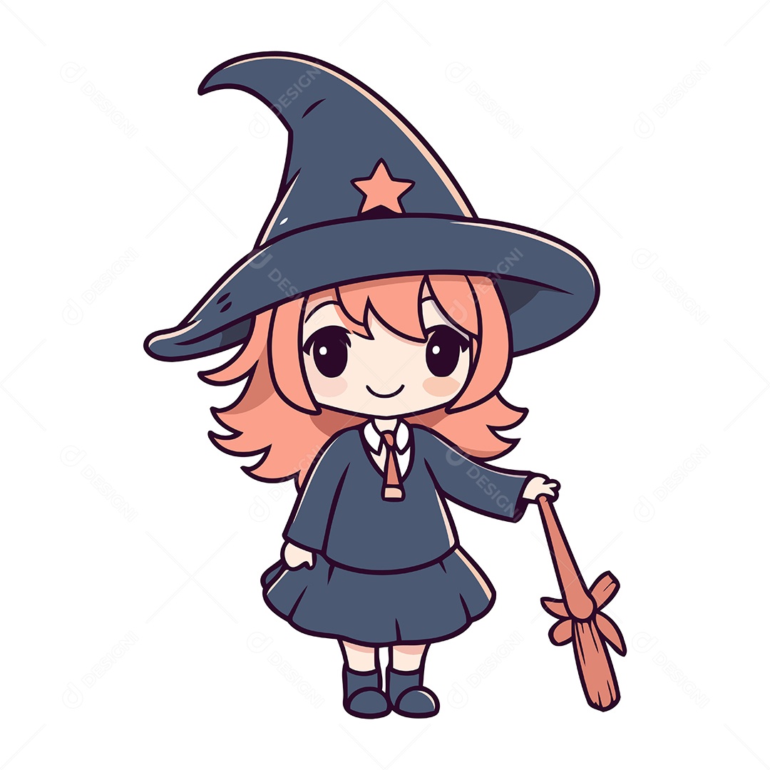 Bruxa Fofa de Desenho Animado Ilustração Vetor EPS