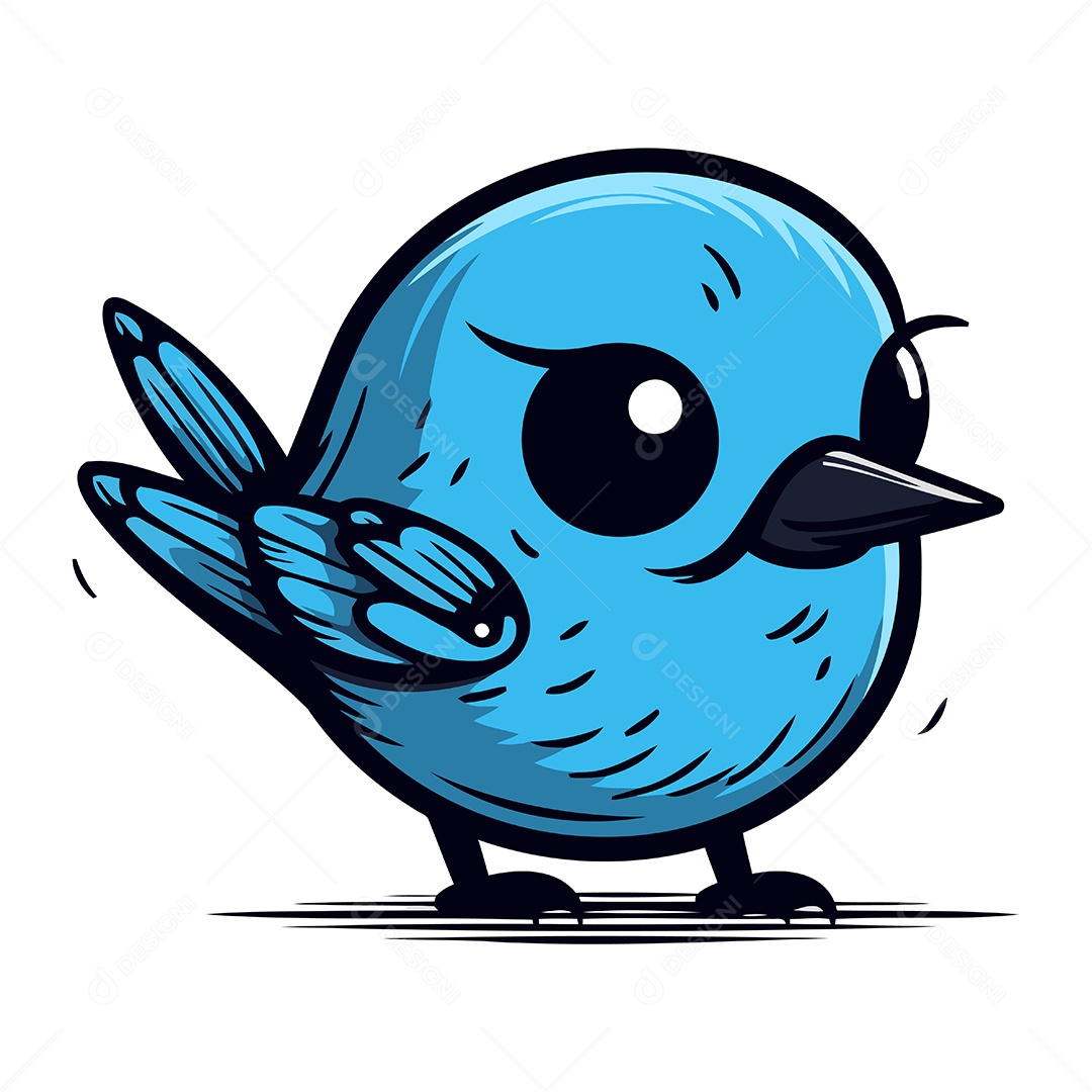 Lindo Pássaro Azul de Desenho Animado Ilustração Vetor EPS