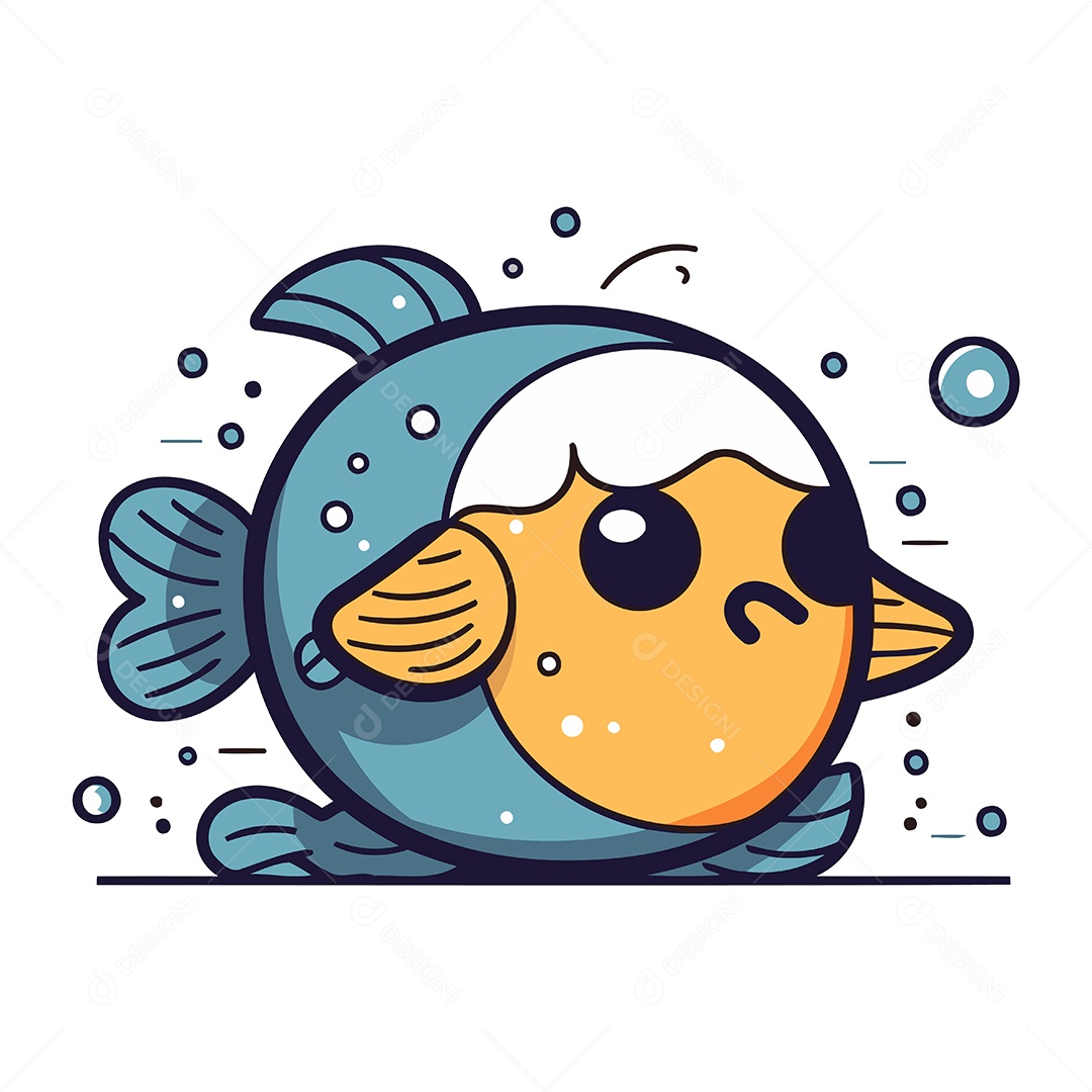 Peixe Fofo de Desenho Animado Ilustração Vetor EPS